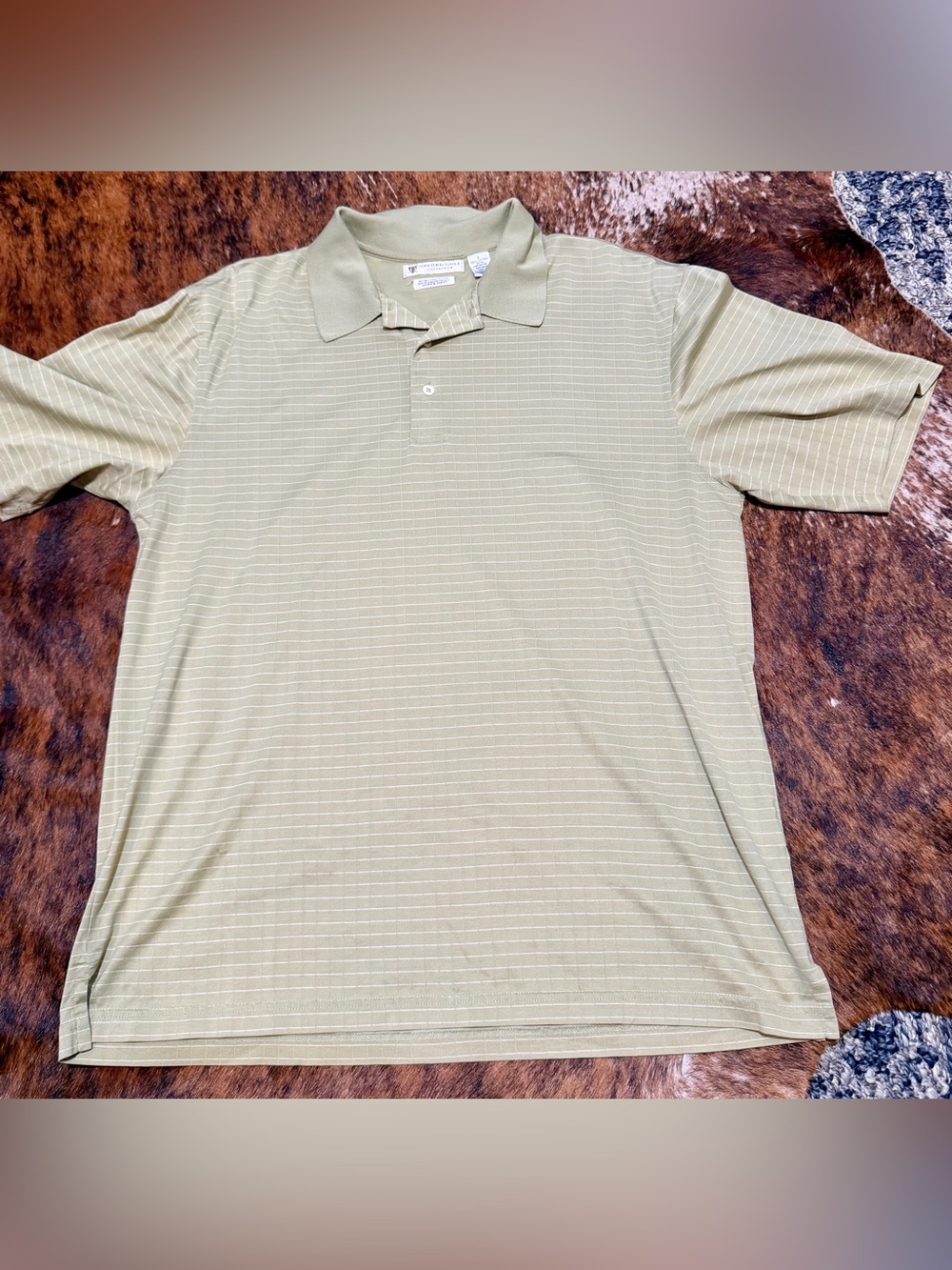 Oxford Golf Men's Green Double Mercerized Polo Striped Geometric Sz L Gorpcore